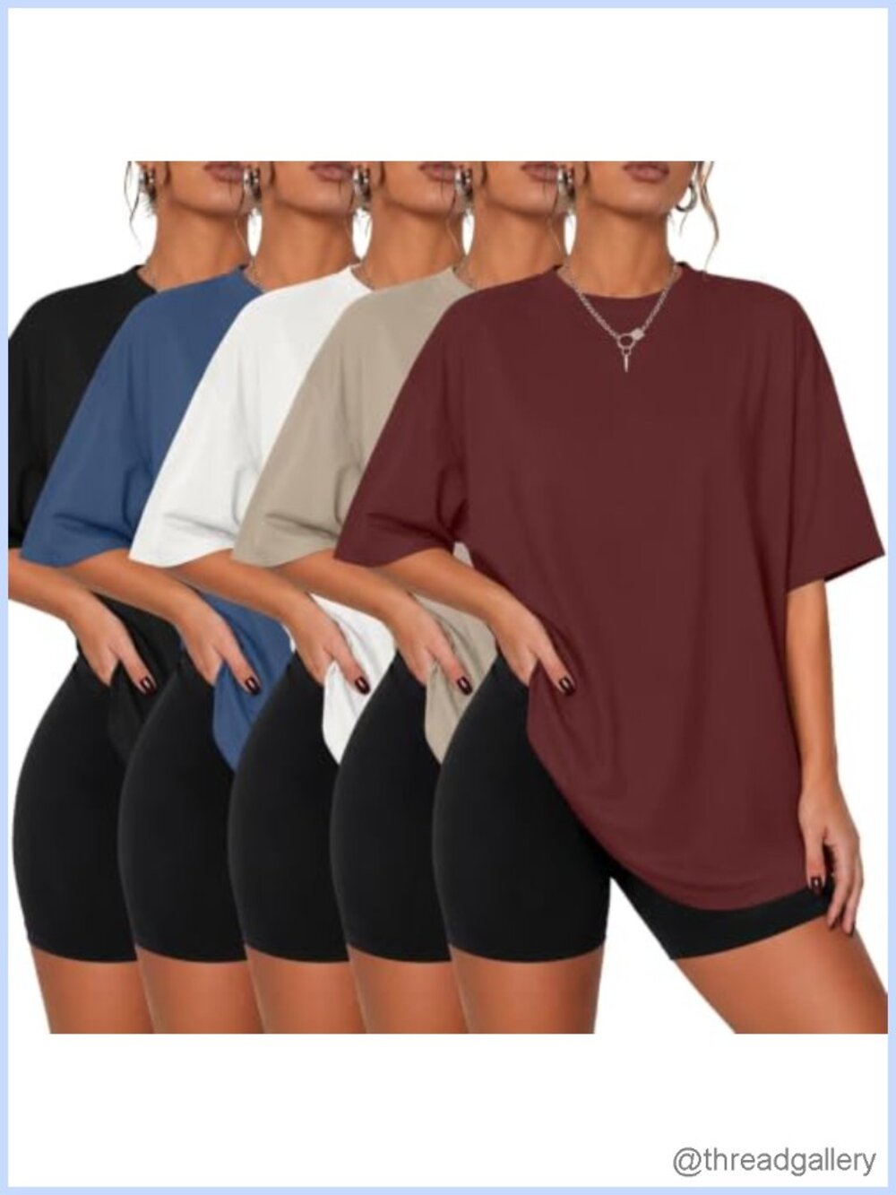 5 Pack Womens Oversized T Shirts Short Sleeve Crew Neck Tunic Tops